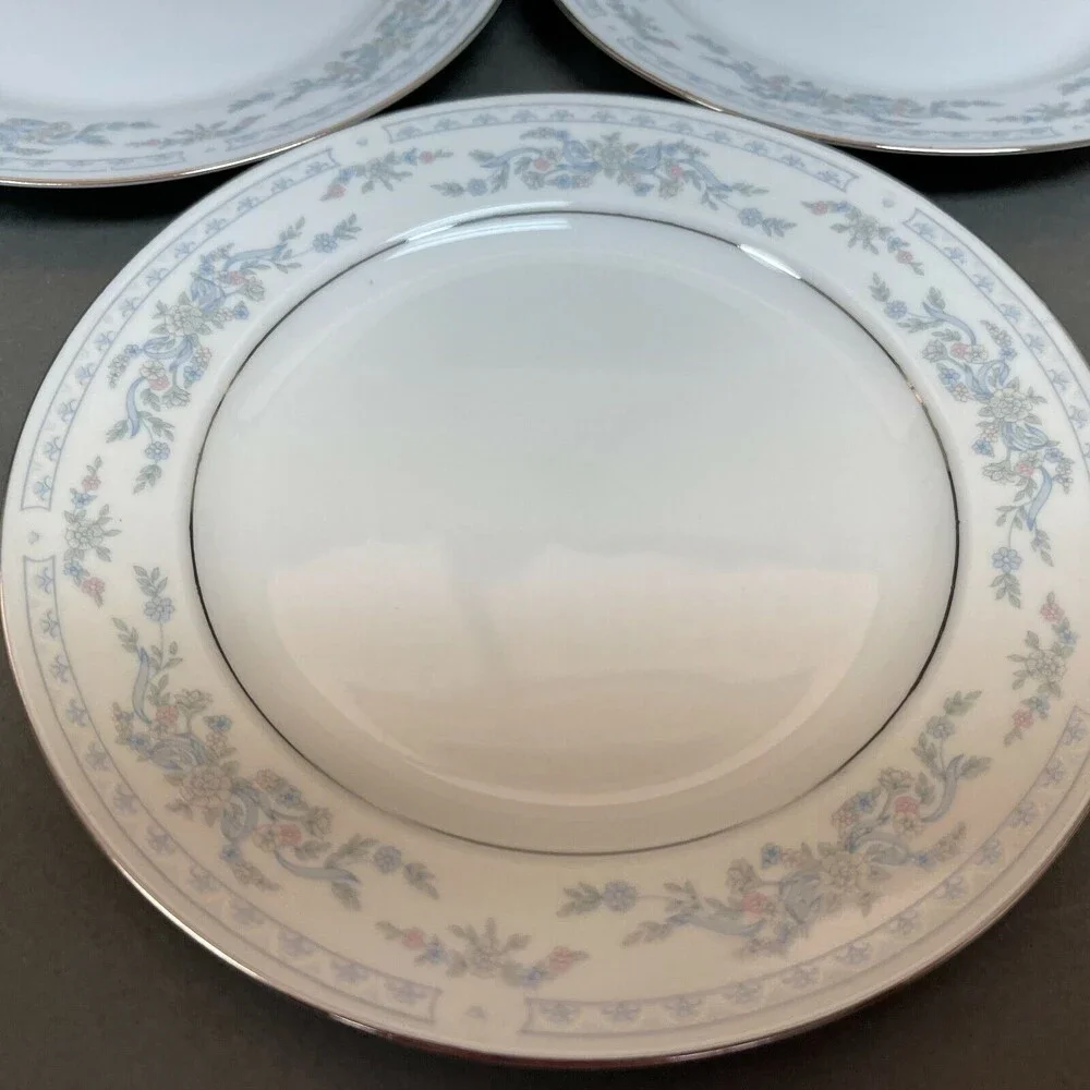 Somerset NL‎ Excel Bread & Butter Floral White Blue Platinum Trim Lot of 3